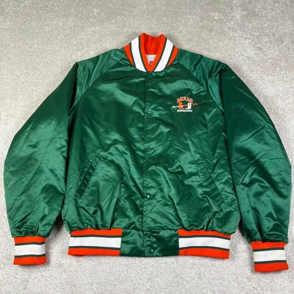VINTAGE Miami Hurricanes Stitch Count Jacket XL Green Rare 90s Made In USA VTG - Picture 2 of 11